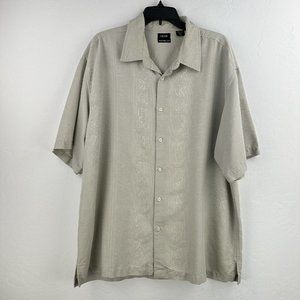IZOD Silk‎ Shirt Men’s XXL Short Sleeve Button Up Beige Camp Washable